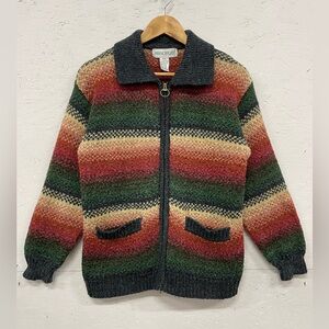 Vintage The Bay x Principles Colourful Wool Blend Zip-Up Cardigan Sweater, S